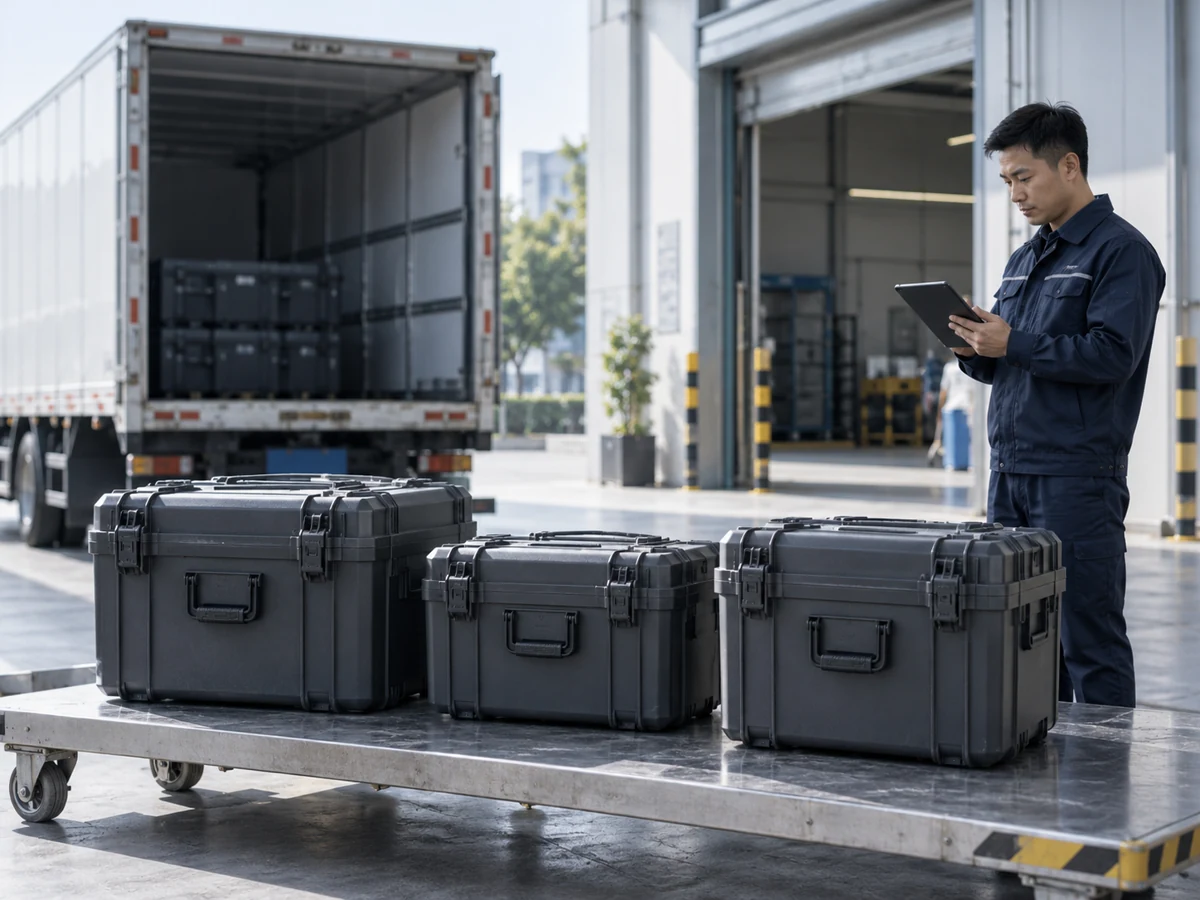 Protective transit cases in an organised dispatch area